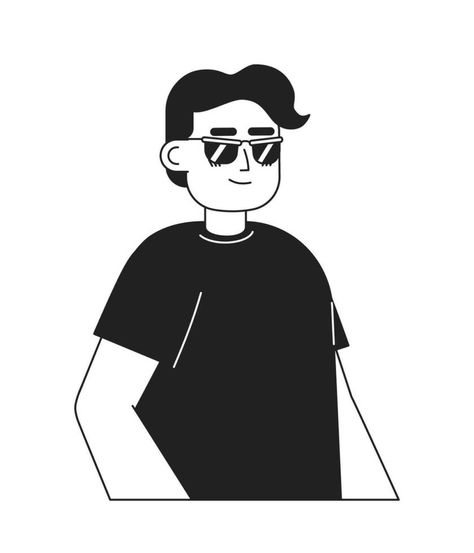 Blind man sunglasses black and white 2D cartoon character. Hispanic blind male wearing t-shirt isolated vector outline person. Indian guy with vision impairment monochromatic flat spot illustration 2d Cartoon Character, Indian Guy, Spot Illustration, 2d Cartoon, Man Sunglasses, Vector Texture, Cool Sunglasses, Cartoon Character, Cartoon Characters