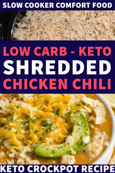 Looking for a keto dinner recipe that’s low carb high in flavor & easy to prep for the crockpot? This Keto Crockpot White Chicken chili is the best! Only 6 carbs & easy to make ahead & freeze! Everyone will love this easy keto recipe that’s perfect for ketogenic diet beginners-no special ingredients necessary! You can’t beat a slow cooking keto meal made easy in the crockpot! Yum! #keto #ketorecipes #lowcarb #LCHF #crockpot #crockpotrecipes Shredded Chicken Chili, Keto Entrees, Low Carb Dinner Chicken, Keto Dinner Recipe, Keto Chili, Crockpot White Chicken Chili, Keto Crockpot, Easy Crockpot Chicken, Keto Crockpot Recipes