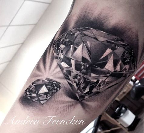 Small Diamond Tattoo, Diamond Tattoo Designs, Diamond Tattoo, Inner Bicep Tattoo, Side Neck Tattoo, Gem Tattoo, Jewel Tattoo, M Tattoos, Girl Face Tattoo