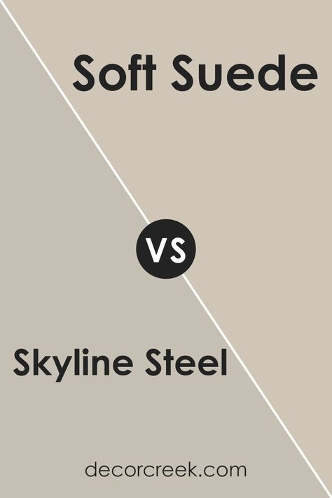 Skyline Steel and Soft Suede by Sherwin Williams offer distinct vibes. Skyline Steel, a light gray, evokes a modern cityscape, enhancing spaciousness. Conversely, Soft Suede, a warm brown, brings a cozy, inviting feel akin to a comfortable leather sofa. Skyline Steel offers sleek modernity, while Soft Suede wraps spaces in warmth. Whether aiming for a clean or homey ambiance, these colors provide versatile options. Suede Paint, Sherwin Williams Paint Colors, Home Upgrades, Warm Brown, Trim Color, Coordinating Colors, Sherwin Williams, Paint Color, Soft Suede