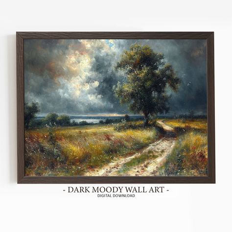 Experience the serenity of the "Sky Before Thunderstorm" with our farmhouse dark moody wall art. This atmospheric print showcases a moody field landscape painting, capturing the calm before nature's drama. Elevate your space with this printable rustic wall decor, adding a touch of tranquility and anticipation to your surroundings. ------------------------------------------------------- -- DIGITAL DOWNLOAD -- No Physical Item will be Shipped -- This high-resolution PRINTABLE art is available to d Farmhouse Dark, Moody Wall Art, Seascapes Art, Field Landscape, Seascape Wall Art, Holiday Wall Art, Painting Printable, Rustic Wall, Rustic Wall Decor