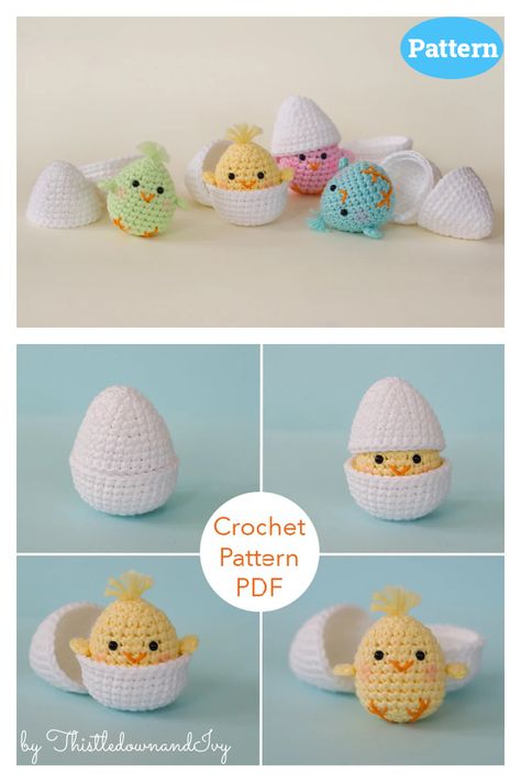 Chick in Egg Amigurumi Crochet Pattern Crochet Eggs Free Pattern, Easter Egg Crochet Patterns Free, Chicken Amigurumi Free Pattern, Egg Amigurumi, Crochet Eggs, Egg Crochet, Crochet Tutorial Pattern, Easter Crochet Patterns, Easter Chick