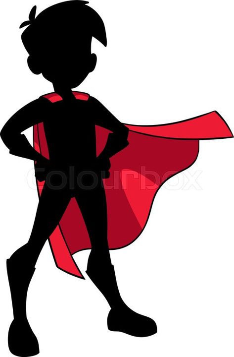 Stock vector of 'Full length silhouette illustration of superhero boy wearing cape and superhero costume.' Vbs Superhero Theme, Superhero Costumes Kids, Superhero Vbs, Superhero Silhouette, Superhero Art Projects, Super Boy, Bible Heroes, Superhero Classroom Theme, Storyboard Drawing