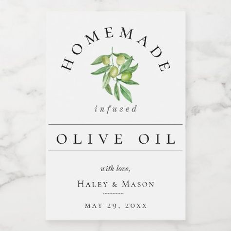 $12.50 | Olive Oil Mini Bottle Label #wedding, favor, rustic, tuscan, italian, pretty, cute, trendy, olives, infused oil Olive Oil Packaging Design, Oil Branding, Olive Oil Bottle Design, Olive Oil Brands, Olive Oil Packaging, Favor Table, Oil Packaging, Branded Items, Mini Wine Bottles