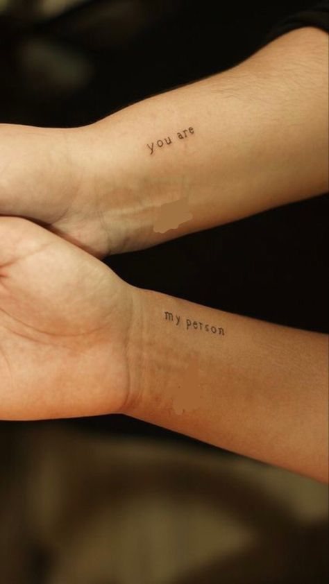 You Are My Person Tattoo Greys Anatomy, Greys Anatomy Matching Tattoos, My Person Tattoo, Duo Tattoo Ideas, Greys Anatomy Tattoo, Duo Tattoo, Person Tattoo, Matching Love Tattoos, Marriage Tattoos