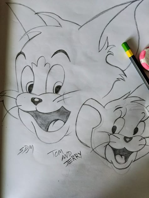 Tom And Jerry Drawing Pencil Sketch, Drawing Ideas Tom And Jerry, Tom And Jerry Drawing Pencil, Things To Draw Cartoon, Art Drawings Disney, Tom And Jerry Sketch, Tom And Jerry Art, Tom And Jerry Cute, Cartoon Drawing Easy