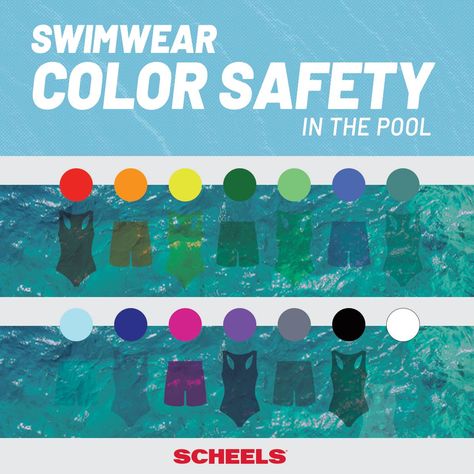 When swimming in the pool this summer, choose swimsuit colors that stand out in the water. Bright and neon color swimwear is always best, especially for children.

An important safety tip, courtesy of Scheels. Wedding Drinkware, Swimming Pool Safety, Swimming In The Pool, Track And Field Shoes, Hunting Pants, Pool Safety, Survival Life Hacks, Survival Life, Summer Swimwear