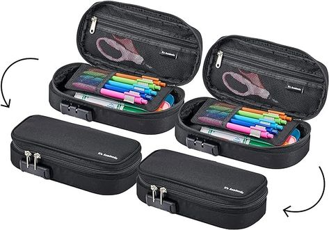 Amazon.com : It's Academic Locking Pencil Case, For Office & School Supplies, Travel Organizer Bag, Compact, High Capacity, Light Weight, Black, 2-Pack : Office Products Travel Organizer Bag, Travel Bag Organization, Travel Organizer, Pens And Pencils, Organizer Bag, Supplies Organization, Organization Solutions, Easy Organization, School Essentials