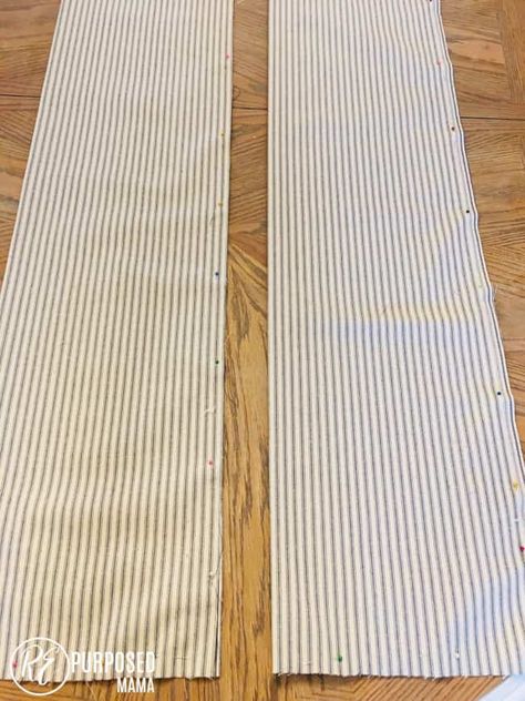 Learn how to make a farmhouse table runner in just a few simple steps. No pattern is needed for this simple farmhouse table runner. Here's how to make a farmhouse table runner in 30 minutes or less. #tablerunner #farmhousetablerunner #diytablerunner #tickingfabric #farmhousetable Country Table Runners, Dresser Scarf Ideas Table Runners, Diy Farmhouse Table Runner, Rustic Table Runner Ideas, Ideas For Table Runners, Table Runner Ideas For Round Tables, Make Table Runner, Sewing Table Runners Easy, Rag Quilt Table Runner