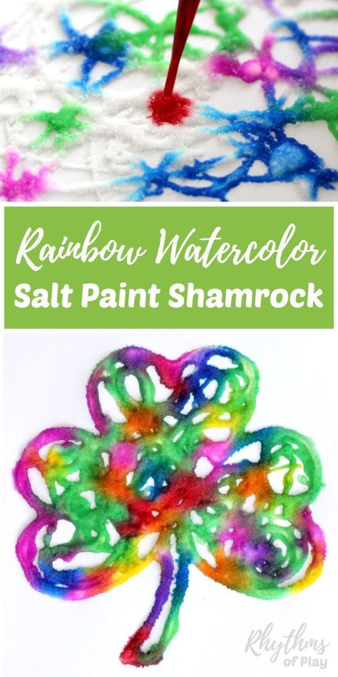 Shamrock Art Projects, Art Craft For Kids, Making A Rainbow, Salt Paint, Making Paint, Shamrock Art, Shamrock Craft, Saint Patricks Day Art, March Crafts