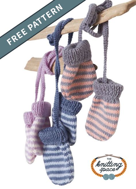 Keep your little one's hands warm all winter by making a set of these toasty knitted baby mittens. This easy knitting pattern is ideal for beginner knitters or for those who are looking for a quick knitting project for the weekend. | Discover over 3,500 free knitting patterns at theknittingspace.com #knitpatternsfree #knittingforbabies #babyshowergifts #christeninggifts #baptismalgifts #handmadegifts #DIY #winterknits Baby Mittens Knitting Pattern, Baby Mittens Knitting, Baby Mittens Pattern, Striped Mittens, Quick Knitting Projects, Knitting Mittens, Crochet Baby Mittens, Knitted Mittens Pattern, Baby Mittens