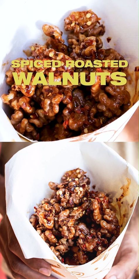 Spiced Roasted Walnuts with Honey Recipe, how to make spiced roasted walnuts with honey. Easy healthier snack idea. also great all year round! how to roast walnuts, healthy snacks, best of easy homemade snacks, spicy food recipe, www.MasalaHerb.com #walnuts #spicy #snack Spicy Food Recipe, Walnut Recipes Healthy, Spicy Walnuts, Snacks Spicy, Easy Homemade Snacks, Spiced Walnuts, Walnut Recipes, Roasted Walnuts, How To Roast