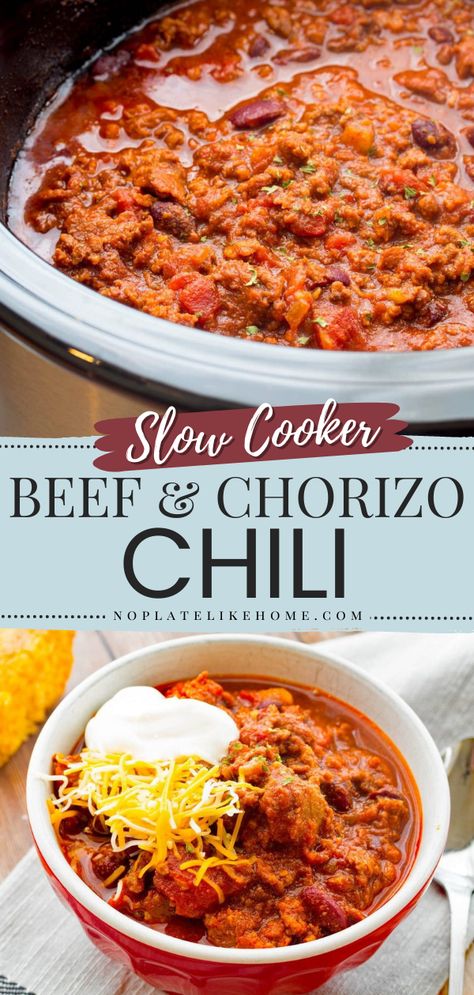 Crock Pot Chorizo Recipes, Chorizo Chilli Recipe, Chorizo Slow Cooker Recipes, Ground Pork Chili Recipe Crockpot, Chorizo Chili Recipe Crock Pot, Pork Sausage Chili Recipe, Chili With Smoked Sausage, Crockpot Chorizo Recipes, Soup With Chorizo Sausage