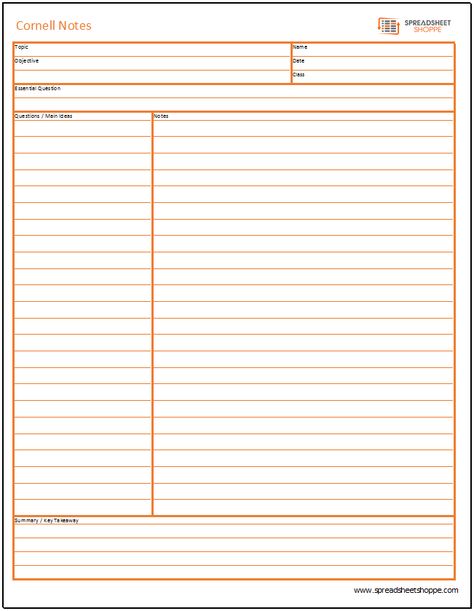 Cornell Notes Template Printable, Degree Aesthetic, Microsoft Onenote Templates, Notes Template Printable, Notes Outline, Cornell Note Taking Template, Cornell Notes Template Word, Time Management Worksheet, Onenote Template