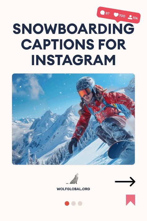 A snowboarder gliding down a snowy mountain, with caption ideas for Instagram displayed above.
An infographic with a list of snowboarding achievements, a CTA button, and a website link.
Woman with laptop and graphics promoting Instagram engagement with likes and comments. Snowboarding Captions, Instagram Captions Aesthetic, Captions Aesthetic, Funny Instagram Captions, Mountain Vibes, Ski Trips, Mountain Chalet, Cool Captions, Captions For Instagram