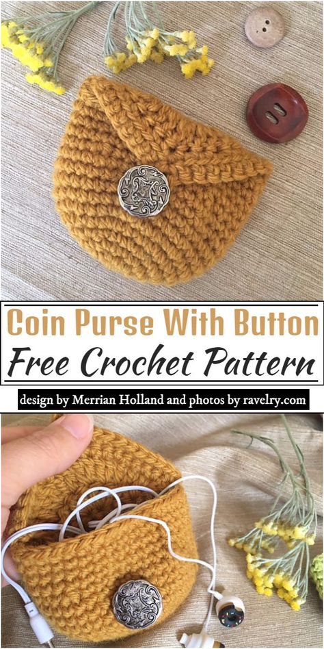 ncrease your personal beauty with this coin Purse With Button Crochet Pattern that is best to add a stylish touch in your charm. Handicrafter Cotton Solids yarn is the basic thread that is used to make this crochet pater. Crocheted Coin Purse Free Pattern, Crochet Patterns With Buttons, Crochet Coin Pouch Free Pattern, Crochet Purse Charms, How To Crochet A Coin Purse, Coin Pouch Crochet, Crochet Pouch Free Pattern Coin Purses, Crochet With Buttons, Crochet Purse Charm Pattern