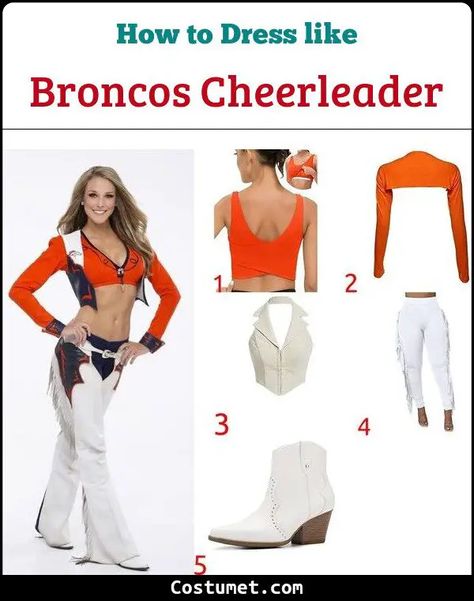 Broncos Cheerleader Costume for Cosplay & Halloween 2023 Denver Broncos Halloween, Tops With Long Sleeves, Broncos Cheerleaders, Cheerleading Squad, Cheerleader Costume, Cheerleading Outfits, Halloween 2023, Professional Dancers, Dance Routines