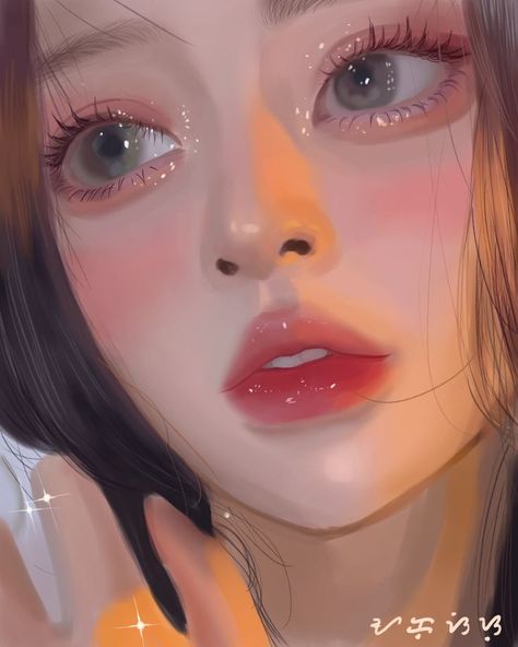 Semi Realism Art, Jelly Art Style, Semi Realistic Art, Portrait Procreate, Makeup Illustration, Jelly Art, Body Shape Drawing, Digital Painting Portrait, Semi Realism