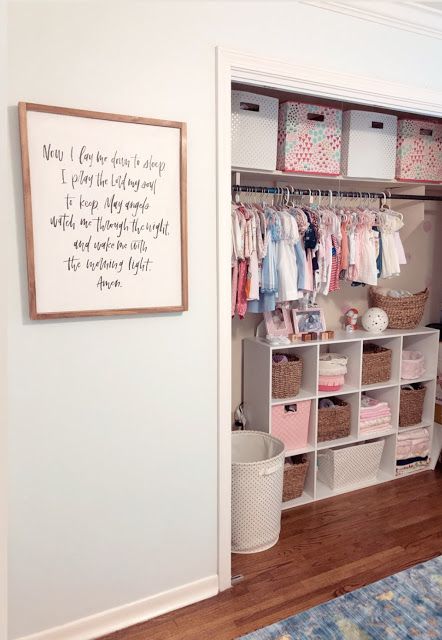 Infant Closet Organization, Simple Girl Nursery Ideas, Nursery Cupboard, Baby Girl Nursery Closet, Girl Nursery Closet, Baby Nursery Closet, Nursery Closet Organization, Baby Closet Organization