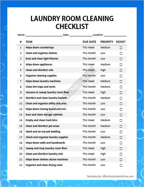 Keep Your Laundry Room Fresh and Organized with Our Cleaning Checklist! Laundry Room Essentials List, Laundry Room Cleaning Checklist, Basic Cleaning Checklist, Laundry Room Cleaning, Free Cleaning Checklist, Cleaning Charts, Room Cleaning Checklist, Housekeeping Checklist, Housekeeper Checklist