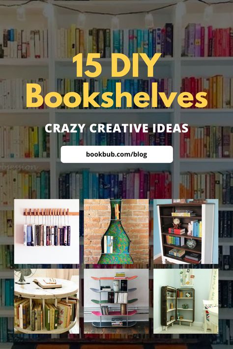 Check out this roundup of creative bookshelf hacks to find a little inspiration for your next project! Creative Ways To Display Books, Unique Shelves Creative Bookshelves, Creative Bookshelves Diy, Unique Book Shelves, Book Shelf Ideas Aesthetic, Bookshelves Ideas, Diy Bookshelves, Diy Bookends, Unique Bookshelves