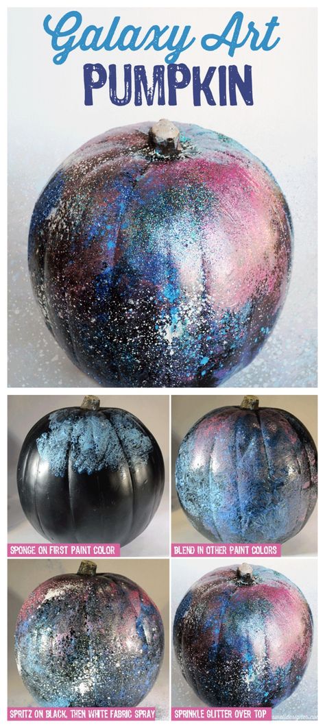 Galaxy Painted Pumpkin, Galaxy Wolf Birthday Party Ideas, Space Pumpkin Painting, Galaxy Pumpkin Painting, Galaxy Pumpkin, Space And Universe, Galaxy Ideas, Nebula Jars, Sea Animal Crafts