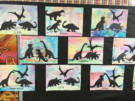 Dinosaur Bulletin Board Ideas, Dinosaurs Crafts, Dinosaur Bulletin Boards, Watercolor Dinosaurs, Dinosaur Theme Preschool, Welcome Bulletin Boards, Dinosaur Activities Preschool, Class Bulletin Boards, Dinosaur Activities