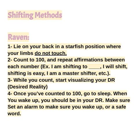 Raven Method Shifting, Raven Method, Method Shifting, Shifting Realities, Reality Shifting, Counting To 100, Alarm Set, Go To Sleep, Try It