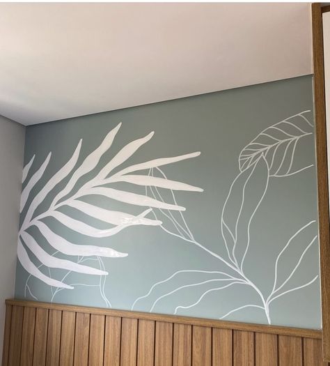 Bedroom Mural Ideas Paint Simple, Easy Wall Murals Painted Diy, Wallpaintings Ideas, Wall Murals Painted Diy, Leaf Wall Mural, Diy Headboard Ideas, Headboard Inspiration, Creative Headboard, Abstract Mural