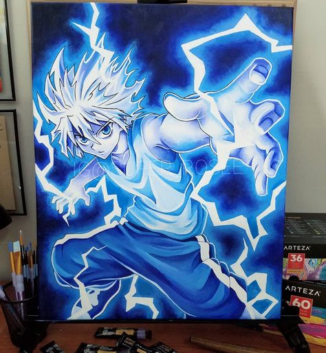 Yo! Here's the finished Killua Godspeed painting I've been working on for the past 2 weeks! I struggled a bit at the beginning but I soon… Godspeed Painting, Gon Jajanken, Hxh Painting, Killua Painting, Hunter X Hunter Painting, Godspeed Killua, Killua Godspeed, Killua Drawing, Virtual Reality Art