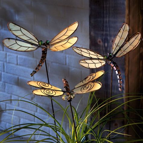 Dragonfly Yard Art, Dragon Flys, Garden Wind Spinners, Dragonfly Decor, Dragonfly Dreams, Dragonfly Art, Bird Statues, Garden Stakes, Stained Glass Art