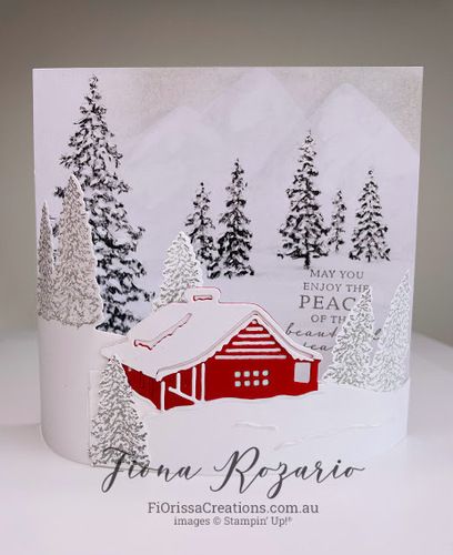 Peaceful Cabin Stampinup Cards, Stampin Up Peaceful Cabin, Christmas Barn, Christmas Tree Images, 15 October, Cabin Christmas, Peaceful Place, Homemade Christmas Cards, Stampin Up Christmas Cards