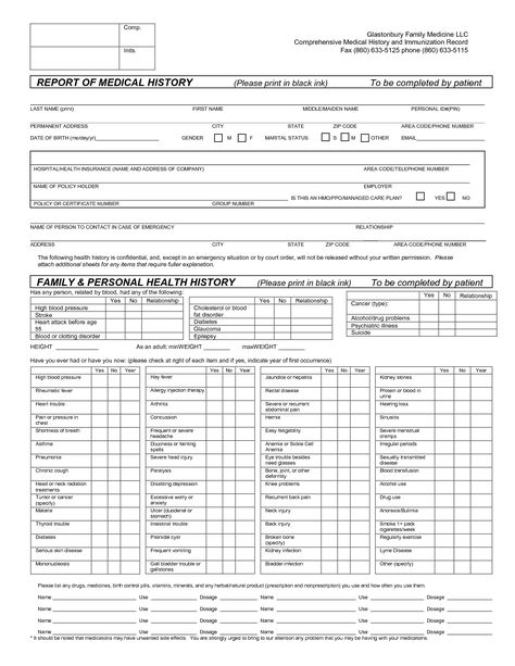 REPORT OF MEDICAL HISTORY FAMILY PERSONAL HEALTH HISTORY Medical History Form, Medical Printables, Medical Binder Printables, Family Health History, Health History Form, Family Emergency Binder, Medical Binder, Health Record, Emergency Binder