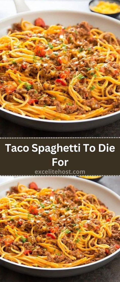 Taco Spaghetti To Die For Taco Spaghetti Bake With Velveeta, Taco Spaghetti Casserole Bake, Taco Spagetti Recipe Easy, One Pan Taco Spaghetti, Nacho Spaghetti Casserole, Instant Pot Taco Spaghetti, Taco Spaghetti Ground Beef, Mexican Speggetti Recipes, Receipts With Ground Beef