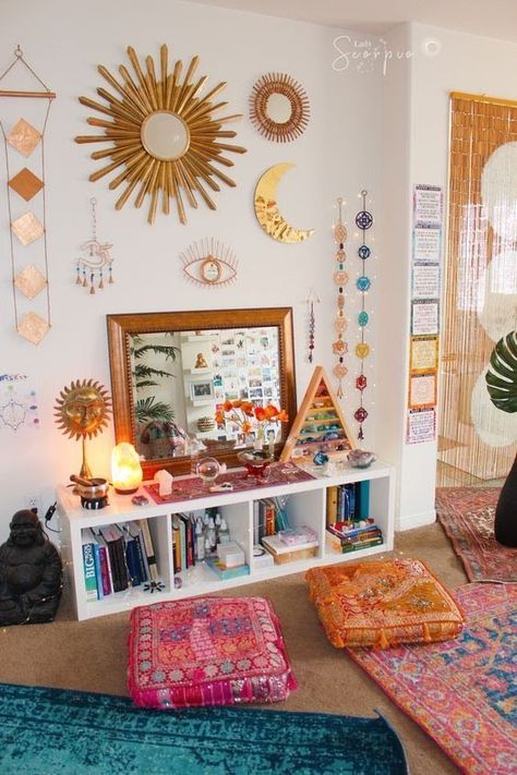 Boho Bedroom Bed, Dekorasi Bohemia, Lady Scorpio, Boho Bedroom Ideas Hippie, Hippy Room, Zen Space, Sailor Jerry, Dekorasi Kamar Tidur, Star And Moon