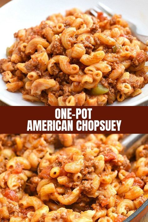 One-Pan American Chop Suey chockful of elbow macaroni and beefy tomato sauce is the ultimate comfort food! It's easy to make with pantry ingredients, ready in 30 minutes, and cooks in one pan! American Chop Suey With Tomato Soup, Wonder Pot, Chop Suey Recipe, Johnny Marzetti, American Chop Suey, Tomato Quiche, Macaroni Soup, Pantry Ingredients, Wheat Pasta