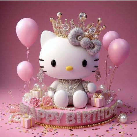 Hello Kitty Birthday Party Ideas Cake, Happy Bday Cake, Kitty Birthday Cake, Animated Happy Birthday Wishes, Hello Kitty Theme Party, Hello Kitty Birthday Cake, Hello Kitty Imagenes, Backyard Birthday Parties, Pink Wallpaper Hello Kitty