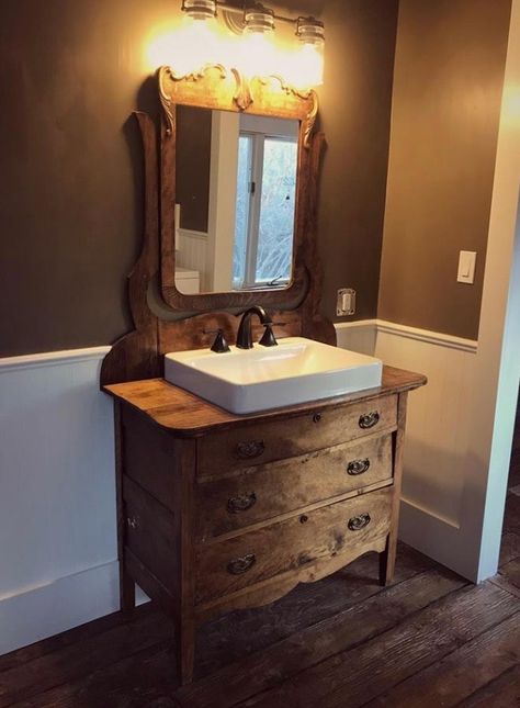 Farmhouse Bathroom Vanity Ideas Antique Dressers, Antique Cabinet Sink Bathroom, Antique Dry Sink Bathroom Vanity, Antique Wash Stand Vanity, Bathroom Dresser Vanity, Antique Dresser Bathroom Vanity, Dresser Sink Vanity, Bathroom Vanity Dresser, Dresser Sink