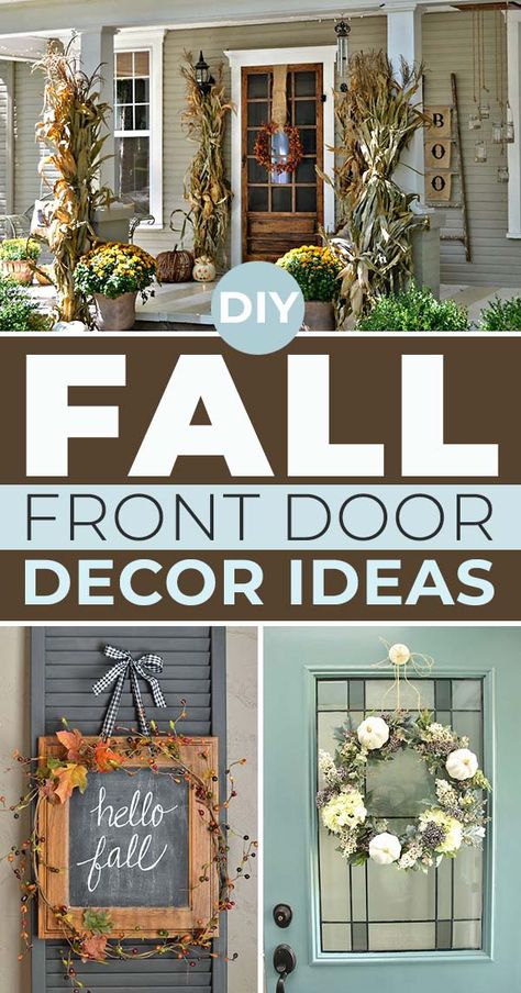 DIY Fall Front Door Decor Ideas • The Garden Glove Front Door Fall Decor Ideas, Front Door Display, Door Fall Decor, Fall Front Door Decor, Door Display, Outdoor Doors, Rustic Porch, Fall Door Hangers, Fall Door Decorations