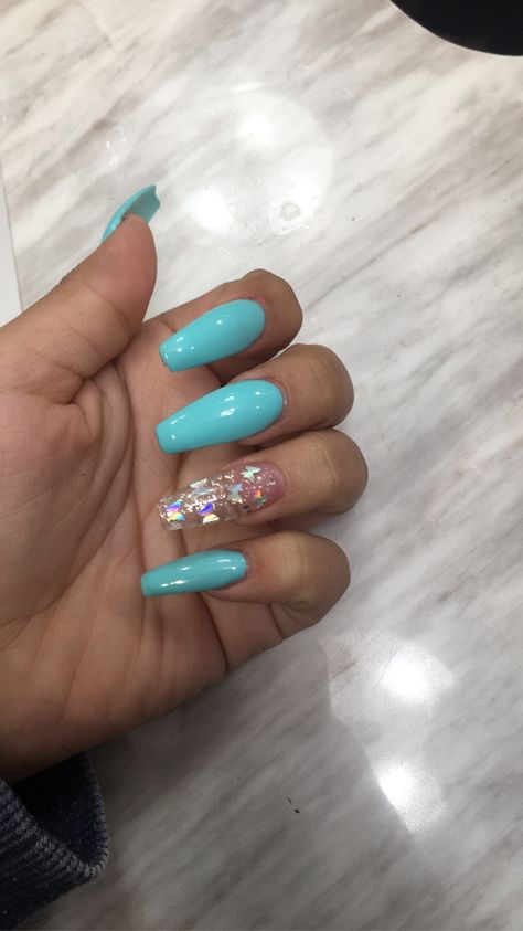 Teal Nail Designs Coffin, Teal Nails Acrylic Coffin, Teal Prom Nails Acrylic, Turquoise Acrylics, Turquoise Nails Coffin, Teal Coffin Acrylic Nails, Teal Blue Nails Acrylic, Teal Nails Turquoise, Turquoise Nails With Glitter