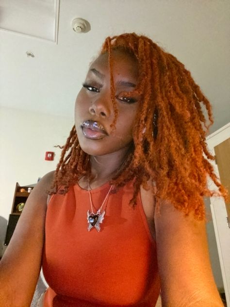 Ginger Orange Locs Black Women, Burnt Orange Dreads Black Women, Dark Ginger Locs Black Women, Burnt Orange Locs Black Women, Ginger Locs With Blonde Highlights, Orange Locs Black Women, Burnt Orange Locs, Copper Dreads, Copper Locs Black Women