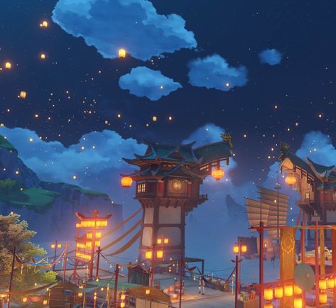 Teyvat Aesthetic, Lantern Rite Wallpaper, Liyue Genshin Impact Scenery, Liyue Visuals, Liyue Aesthetic, Liyue Scenery, Liyue Wallpaper, Genshin Impact Lantern Rite, Lantern Festival Aesthetic