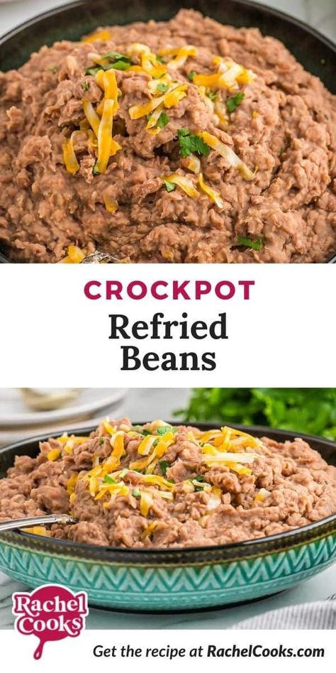 Crockpot refried beans require no soaking. They're easy to make and taste way better than beans from a can! Not only are these “refried” beans better tasting than canned, they are much more economical. Creamy and delicious refried beans can easily be made in a crockpot. Now, before you go crazy on me, I know these aren’t traditional refried beans. They aren’t fried at all and there’s no bacon fat or lard, no fat at all, in fact. Slow Cooker Refried Beans, Crockpot Refried Beans, Traditional Refried Beans, Mexican Side, Homemade Refried Beans, Refried Beans Recipe, Mexican Side Dishes, Taco Pie, Recipes Mexican