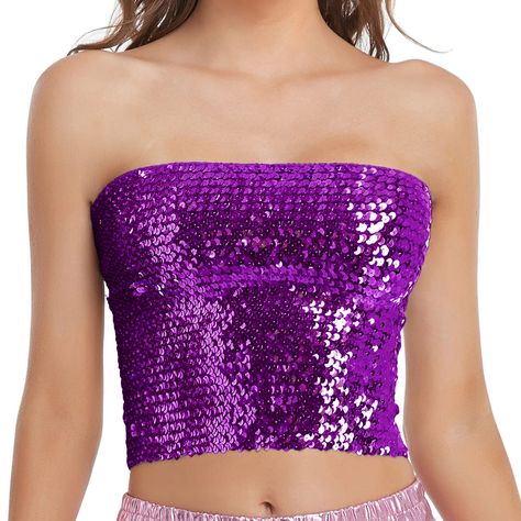 Mardi Gras Party Outfit, Glitter Tank Top, Tube Top, Sequin, Mermaid, Tank Top, Crop Tops, Purple