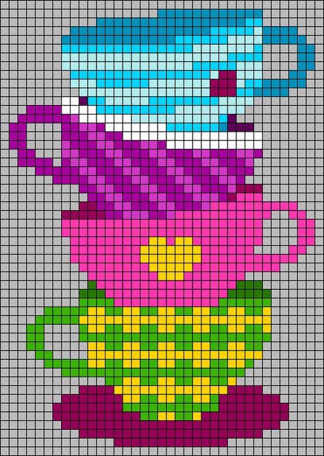 Mad Hatter Perler Beads, Disney Grid Patterns, Alice In Wonderland Pixel Art, Alice In Wonderland Pixel Art Grid, Pixel Art Tea Cup, Alice In Wonderland Bead Patterns, Alice In Wonderland Cross Stitch Pattern Free, Alice In Wonderland Crochet, Alpha Pattern Disney