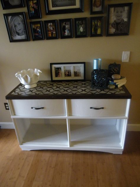 This would be awesome in the dining room with some curtains to hide the storage are on the bottom. Dresser Into Buffet, Buffet Table Diy, Repurpose Old Dresser, Dresser Turned Buffet, Dresser To Buffet, Workbench Plan, Revamp Furniture, Bookshelf Plans, Desk Plans