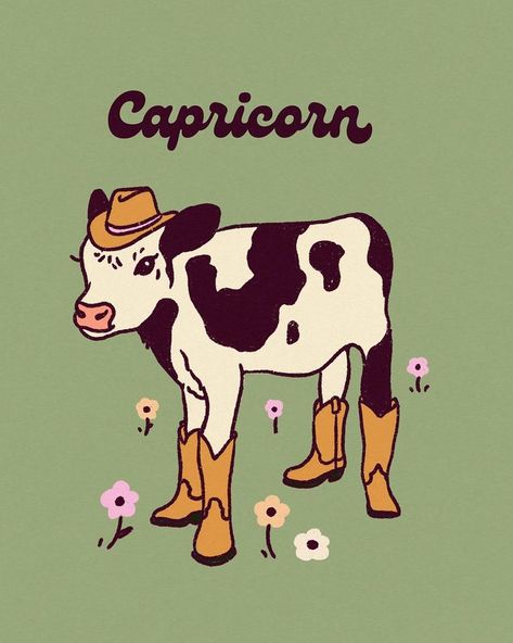 Kira on Instagram: “Zodiac cows!! 🐄” Capricorn Aesthetic, Capricorn Art, Cow Tattoo, Duck Illustration, Arte Alien, Animal Illustrations, Leather Art, Zodiac Art, Zodiac Capricorn