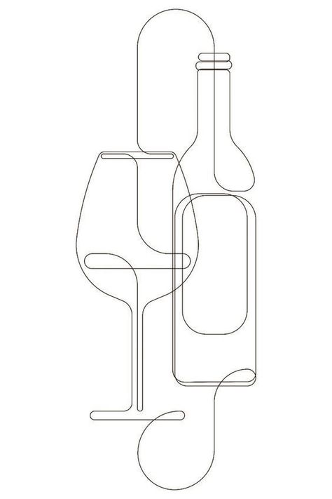 Wine Drawing Sketches, Bottle Of Wine Drawing, Wine Art Drawing, Fine Line Art Drawings, Minimal Art Drawing, Wine Tattoo Ideas, One Line Art Drawings, Line Art Inspiration, Wine Line Art