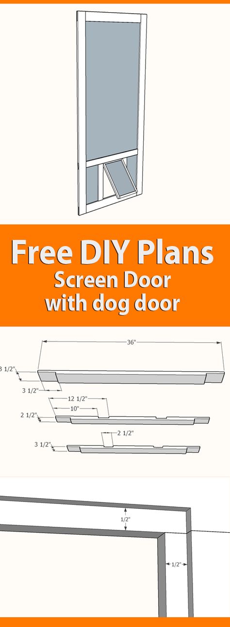 Free DIY plans for a screen door with an integrated dog door Wood Screen Door With Dog Door, Doggie Door For Screen Door, Sliding Screen Door With Dog Door, Diy Screen Door With Dog Door, Diy Pet Door For Screen Door, Screen Dog Door, Screen Door Doggie Door, Diy Dog Door In Screen Door, Screen Door Dog Door