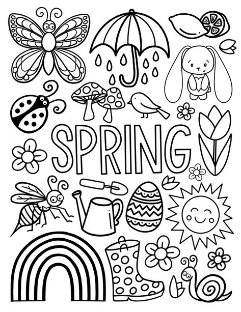 April Coloring Pages For Kids, Drawing For Spring, Spring Coloring Pages For Toddlers, April Coloring Sheets, Spring Break Coloring Pages, Spring Colouring Sheet, Spring Coloring Pages For Preschoolers, Elementary Coloring Pages, Etsy Coloring Pages